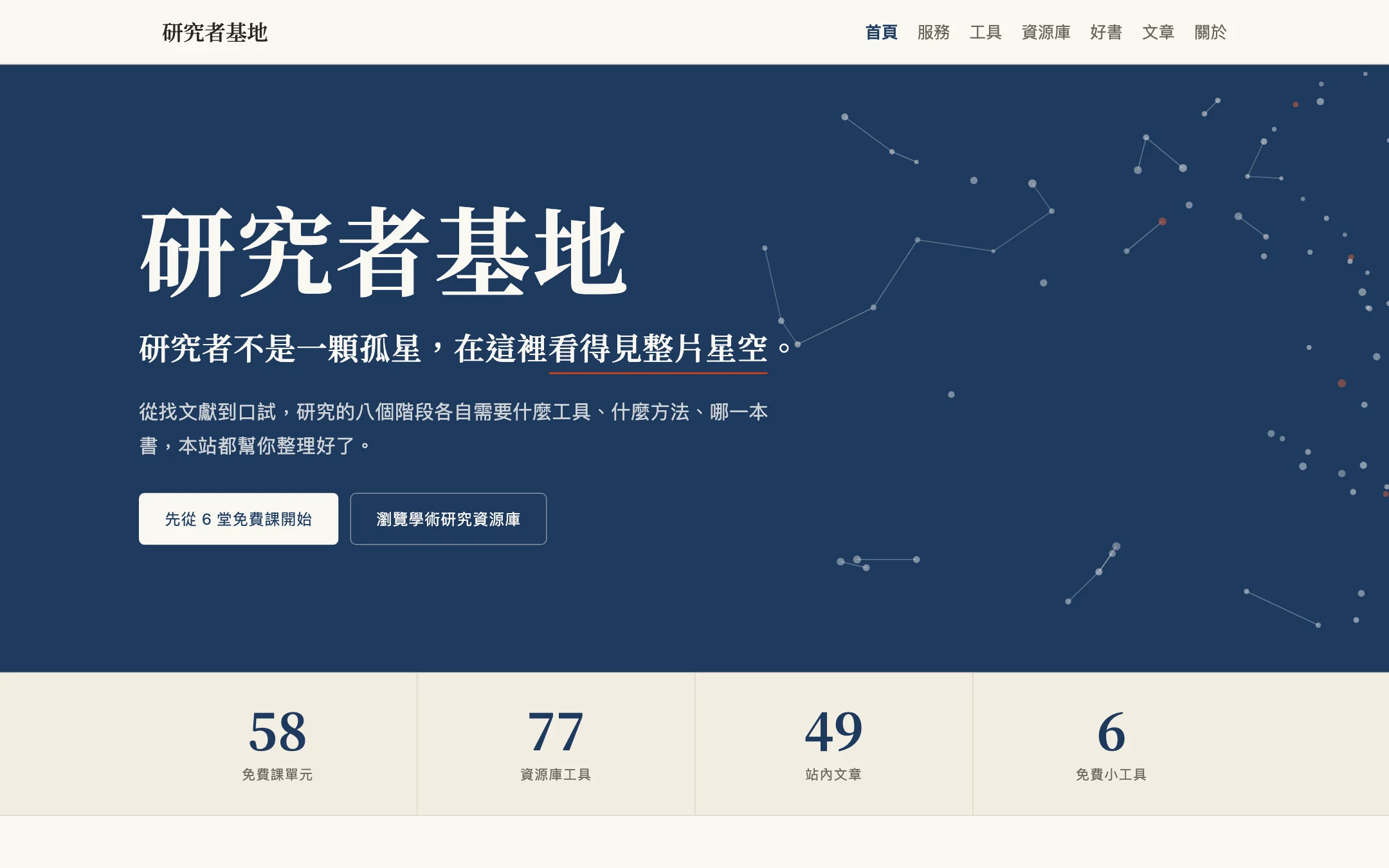 研究者基地首頁截圖